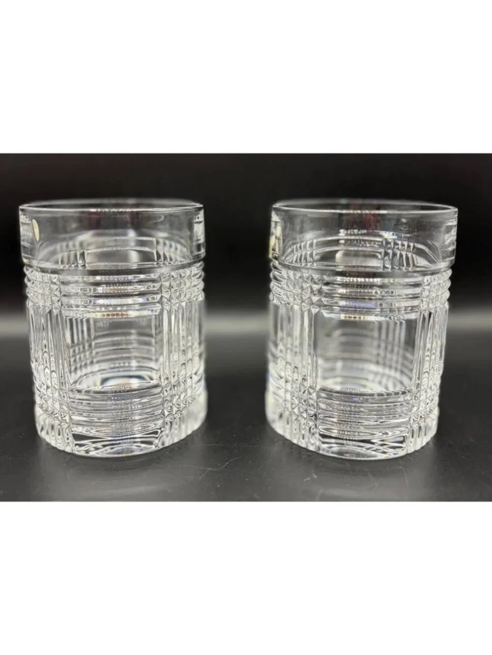 Ralph Lauren Glen Plaid Cut Crystal On The Rocks Whiskey Glass Barware Lot of 2